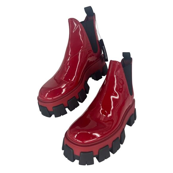 Prada Patent Leather Monolith Booties in Rosso Red - Picture 6 of 16